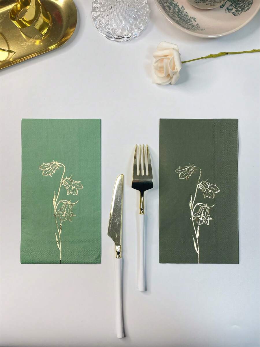 16入組高檔綠色百合熱壓晚餐餐巾,15.7x13英寸,適用於派對裝飾、婚禮、茶會、生日、餐廳和旅館使用 - 墨綠色 - 查看 1