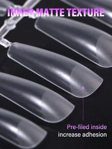 120 piezas/bolsa Consejos de uñas francesas de acrílico completo artificial, cuadrado ataúd para presionar y alargar con extensión de gel suave, Puntas de uñas largas falsas - transparente - Ver 3