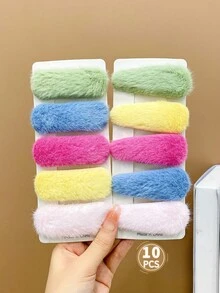 10入組可愛的糖果色毛絨髮夾,適用於女孩