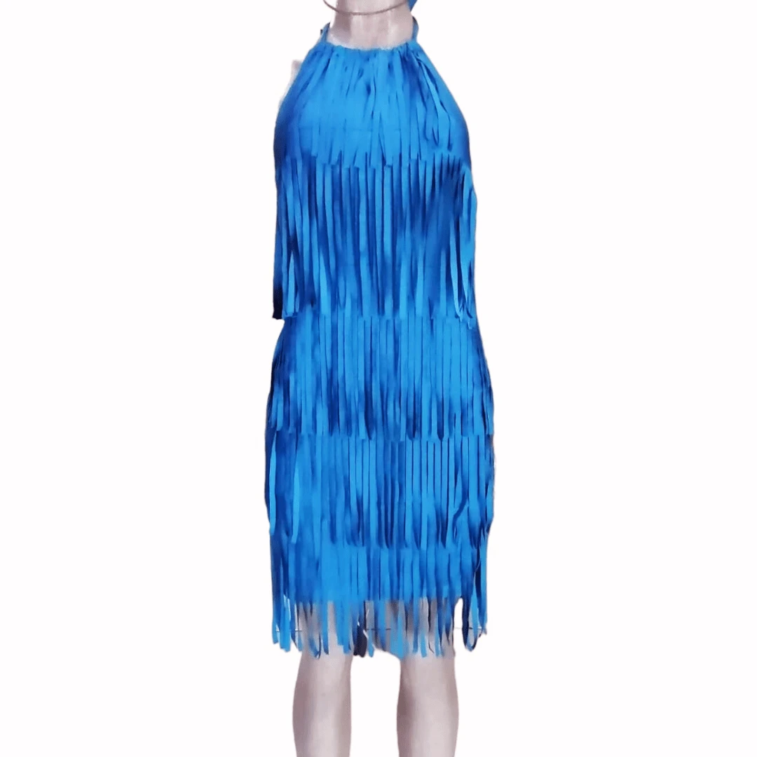 Vestido Sexy Tipo Charleston Azul - Azul - Ver 1