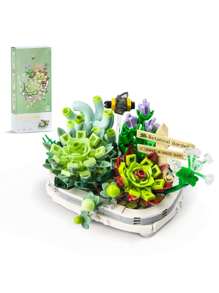 1件創意多肉花盆積木玩具,需組裝,1660件/套 - 綠色 - 查看 3