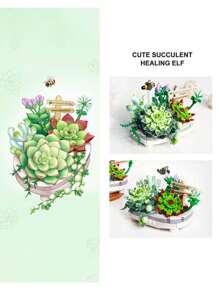 1件創意多肉花盆積木玩具,需組裝,1660件/套 - 綠色 - 查看 6