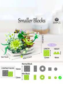 1件創意多肉花盆積木玩具,需組裝,1660件/套 - 綠色 - 查看 9