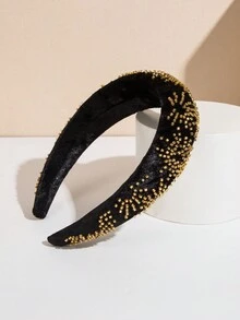 1入女士手工黑色水晶珠海綿髮箍,派對髮飾