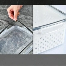 1pc Kitchen Food Storage Box With Lid For Fruits & Vegetables, Plastic Drainage, Refrigerator Freezer Organizer Container - White - View 8