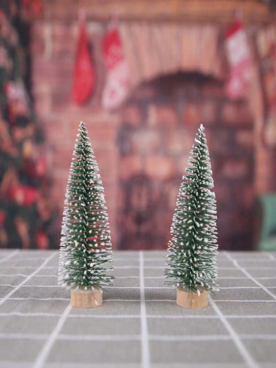 15cm Pine Tree Christmas Desktop Decoration Pine Tree Ornament With Flocking For Christmas - Green - View 1