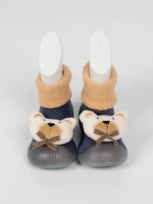 1 雙時尚可愛卡通熊運動鞋搭配溫暖舒適毛絨雪靴適合男嬰和女嬰,秋冬