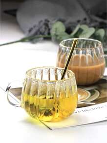 Heat Resistant Glass Milk Cup/Coffee Cup/Ins Style Highly Attractive Pumpkin Cup/Home Drinking Glass/Ladies' Flower Tea Cup - Clear - View 6