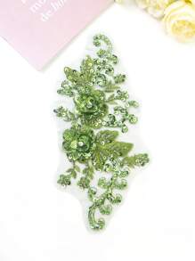 Bnh3757手工織花網3d刺繡、鑽石、珠飾和亮片裝飾貼布,diy服裝配件/長度:30cm/寬度:13cm - 綠色 - 查看 1