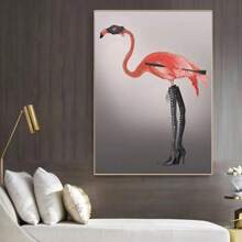 1張現代動物牆藝術海報及印花帆布畫,包含火烈鳥和金色鑰匙靴,適用於客廳家居裝飾,不包含相框