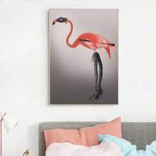 1張現代動物牆藝術海報及印花帆布畫,包含火烈鳥和金色鑰匙靴,適用於客廳家居裝飾,不包含相框