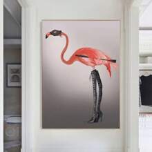 1張現代動物牆藝術海報及印花帆布畫,包含火烈鳥和金色鑰匙靴,適用於客廳家居裝飾,不包含相框