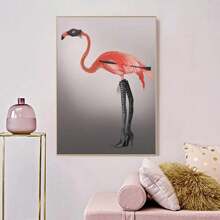 1張現代動物牆藝術海報及印花帆布畫,包含火烈鳥和金色鑰匙靴,適用於客廳家居裝飾,不包含相框