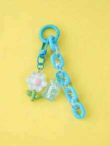 1pc Colorful Tulip Flower Design Clear Gradient Chain Keychain With Tassel And Candy-colored Floral Charm For Bag Decoration - Blue - View 1