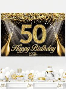1入黑金50歲生日懸掛式後幕布,生日派對背景裝飾用品,創意花紋背景 - 彩色 - 查看 1