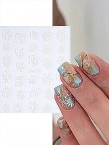 3 件裝煙火美甲貼紙,閃亮黑色、白色、雷射銀色煙火圖案指甲貼花新年裝飾 Diy 美甲設計裝飾