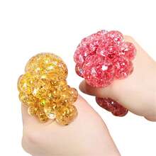 1pc Random Venting Grape Ball Stress Relief Toy, Tpr Soft Rubber Rebound Prank Pinch Ball, Mesh Bag Squeeze Ball Stress Toy - Multicolor - View 3