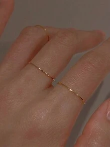 Nooxian 5pcs/Set Minimalist Stainless Steel Plain Band Stackable Rings For Women - Yellow Gold - View 2