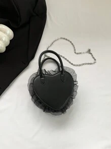 全新時尚心型鉚釘拼接個性手提包、肩背包、斜背包。送給女朋友、女士和女人的最佳情人節禮物。非常適合購物、日常使用 - 黑色 - 查看 8