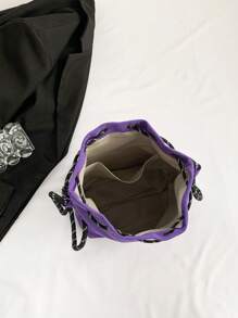 时尚水桶包女士尼龙布包轻便休闲抽绳水桶包粗绳单肩斜挎包 - 紫色 - 查看 7