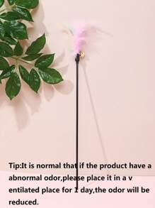 件隨機顏色羽毛逗弄棒，附鈴鐺，適合貓咪自娛自樂，寵物玩具 - 彩色 - 查看 6