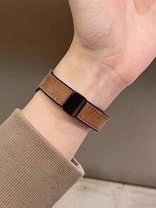 1pc Crazy Horse Leather Silicone Magnetic Watch Band Strap Compatible With Apple Watch Ultra2/Ultra/SE/10/9/8/7/6/5/4/3/2/1, Fits 38/40/41/42/44/45/49/46mm Women - Brown - View 4