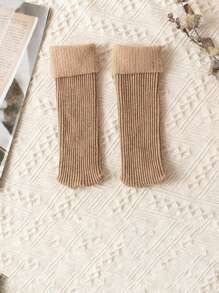 1雙兒童加厚絨面長筒襪,條紋羊絨雪地襪,男女童適用 - 卡其色 - 查看 1