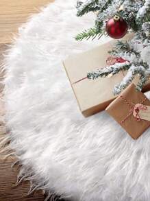 1pc Plush Decoration Carpet, Super Soft Long White Christmas Tree Skirt/ Christmas Tree Apron/ Christmas Tree Decoration/ Christmas Tree Bench