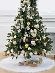 1pc Plush Decoration Carpet, Super Soft Long White Christmas Tree Skirt/ Christmas Tree Apron/ Christmas Tree Decoration/ Christmas Tree Bench