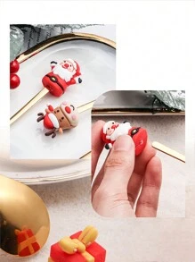4pcs/Set Cute Cartoon Stainless Steel Christmas Gift Character Shaped Spoon And Fork Set