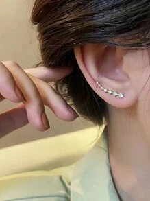 1pair Super Sparkling Seven-stone Rhinestone Star-shaped Stud Earrings - Yellow Gold - View 1