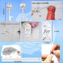 100 Sets Rose Key Bottle Opener Wedding Favors For Guests Bulk Skeleton Keys With Card For Rustic Party Bridal Showers - 銀色 - 查看 3