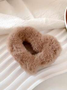 1入組女性絨毛心形髮夾,簡單的秋冬髮飾,適用於髮髻