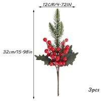 3 件/包漿果莖,帶有聖誕漿果、松枝、雪花和人造松果,用於插花、花環製作、冬季節日裝飾、聖誕派對用品 - 紅色 - 查看 2