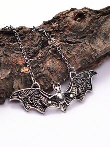 1只古董黑色合金蝙蝠形項鍊吊墜,男女適用,節日聚會裝飾