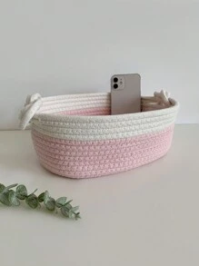 1 Pieza Cesta De Almacenamiento Vintage Trenzada A Mano Con Cuerda - Multicolor - Ver 6