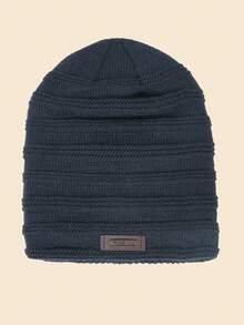 1 Mũ dệt kim dày ngoài trời dành cho nam có nút giữ ấm tai, chống gió, ấm áp, thích hợp để sử dụng hàng ngày và du lịch trong mùa thu đông thông thường - Màu xanh hải quân - Xem 2