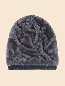 1 Mũ dệt kim dày ngoài trời dành cho nam có nút giữ ấm tai, chống gió, ấm áp, thích hợp để sử dụng hàng ngày và du lịch trong mùa thu đông thông thường - Màu xanh hải quân - Xem 3