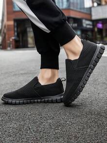 男士懶人鞋,易穿脫,日常休閒鞋,輕便步行工作鞋,黑色 - 黑色 - 查看 2