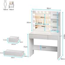 AYYDS Dressing Table With LED Lighting, White Dressing Table With Mirror And Charging Station, Dressing Table With 2 Drawers And 3 Shelves, Mirror Dressing Table With Lighting, Dressing Table - White - View 4