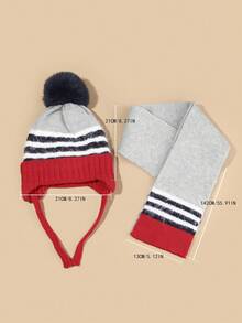 兒童和男孩條紋提花柔軟、彈性、舒適和溫暖的毛線帽圍巾手套三件套,適合聖誕和其他假日使用 - 彩色 - 查看 2
