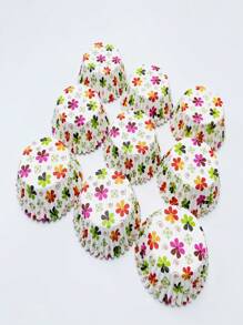 100 件套多巴胺风格可爱碎花图案纸杯蛋糕衬垫烘焙纸杯托松饼杯一次性单独包装 - 彩色 - 查看 1