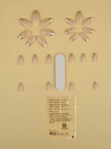emtog 24入組短形杏仁頭金箔法式亮粉裸色底假指甲,適用於宴會、晚會、日常穿著和禮品贈送 - 金色 - 查看 5