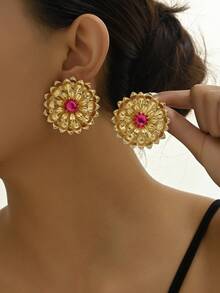 一對魅力氣質鑲鑽花朵耳環女士優雅時尚首飾約會聚會派對感恩節國慶節禮物耳飾耳釘