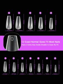 120 piezas/bolsa Consejos de uñas francesas de acrílico completo artificial, cuadrado ataúd para presionar y alargar con extensión de gel suave, Puntas de uñas largas falsas - transparente - Ver 4