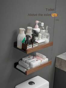 Walnut Storage Shelf, Space Aluminum Black Bathroom Washstand Suitable For Bathroom, Toilet, Bathroom, Wall-mounted Cosmetic Rack - Black - View 1