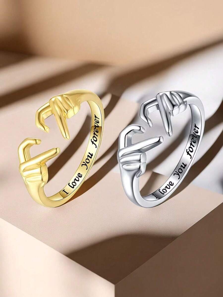 1 chiếc nhẫn hở thời trang 'love You Forever', nhẫn đôi hình trái tim rỗng, nhẫn cưới, quà tặng ngày lễ tình nhân, phụ kiện trang sức, quà tặng tuyệt vời cho bạn thân, đồ trang trí thủ công sang trọng tinh tế, nhẫn tình nhân trái tim dành cho nam và nữ, phụ kiện, mẹ, mẹ, ngày của mẹ, quà tặng - Nhẫn mở ngón tay TÌNH YÊU - Xem 1