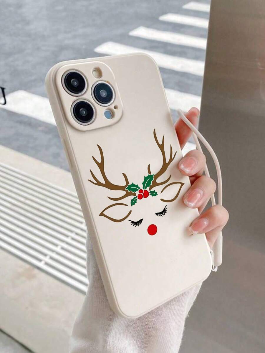 1个圣诞可爱小鹿图案TPU防摔手机壳，带挂绳，兼容苹果16/11/12/13/14/15/15 Pro/15 Plus/15 Pro Max/7 Plus/8 Plus/X/Xs Max/Xr/11 Pro/12 Pro/13 Pro/14 Pro/12 Mini/13 Mini/11 Pro Max/12 Pro Max/13 Pro Max/14 Pro Max/14 Plus/6/6s/6 Plus/7/8/16 Pro/16 Plus/16 Pro Max/SE和三星Galaxy/A54/A14/A12/A13/A15/A32/A33/A24/A52S/S20/S21/S22/S23/S24/S23 Plus/S24 Ultra - 彩色 - 查看 1