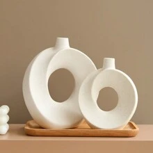 Modern Minimalist 2pcs White Ceramic Vase Set Without Flowers - White - View 6