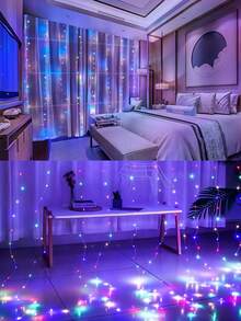 1入組100/200/300 Led 精靈串燈,鉤式室內外臥室窗戶精靈氛圍串燈閃爍燈,適用於婚禮派對室內派對和家庭聚會庭院裝飾氛圍燈 - 彩色 - 查看 7